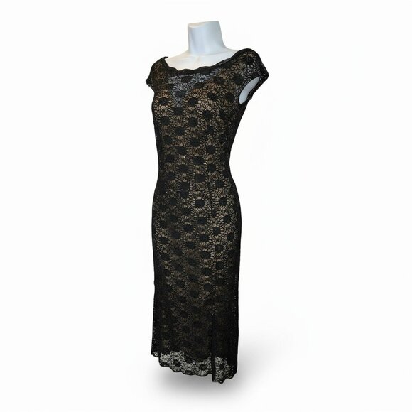 Alex Evenings Black Lace Cocktail Dress 18W | Plus Size Midi Party Sheath - Picture 1 of 10